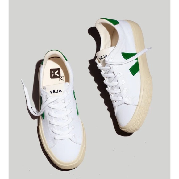 Veja Shoes - Veja Canvas Shoes Womens Size 7 White Emerald Green Low Top Lace Up Sneakers Eco